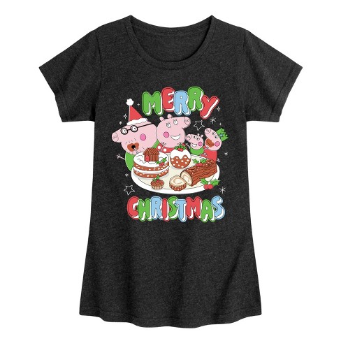 Girls' - Peppa Pig - Merry Christmas Family Fitted Short Sleeve Graphic T-Shirt - image 1 of 4