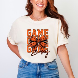 Simply Sage Market Coquette Basketball Bow Game Day Stacked Garment Dyed Tee - 1 of 4