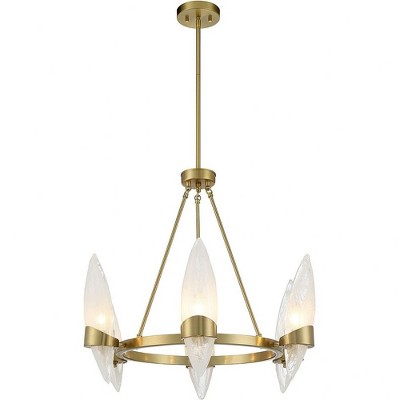 Nouvel Warm Brass 6-Light Chandelier with Handmade Glass Shades