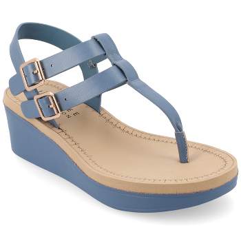 Journee Collection Womens Bianca Tru Comfort Foam Wedge Heel Buckle Sandals