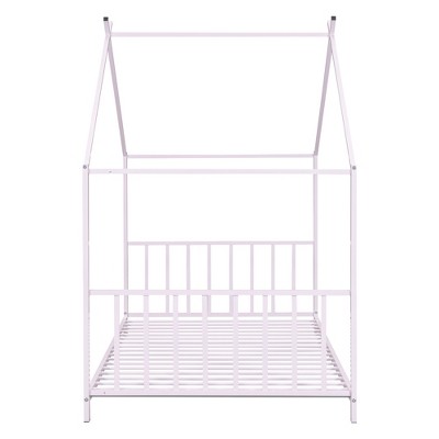 ZHUTA  Twin House Bed for Kids,Metal Twin Montessori Bed with Roof, Twin Size Platform Bed Frame with Headboard & Footboard for Girls,Pink
