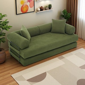 78.5" Corduroy Folding Convertible 3-Seater Sofa with Sleeper & DIY Modular Design - 1 of 4