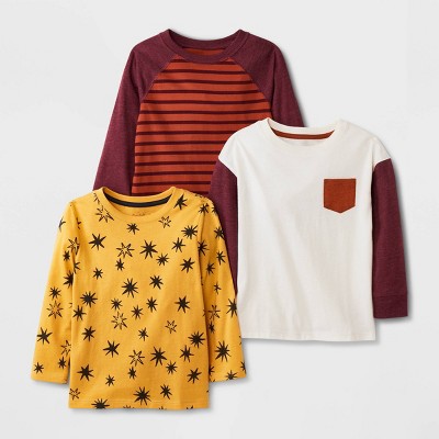 Toddler Boys' 3pk Long Sleeve Jersey Knit Crewneck T-Shirt - Cat & Jack™ Maroon