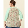 Agnes Orinda Women's Plus Size Round Neck 3/4 Raglan Sleeves Floral Printed Dressy Casual Peasant Tops - 4 of 4