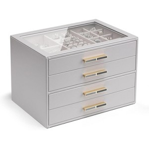 Jewelry Box with Glass Lid & 3 Drawers, Cloud White Organizer for Necklaces, Rings & Earrings, Mother's Day Gift - 1 of 4