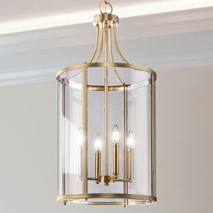 Urban Ambiance Luxury Modern Farmhouse Indoor Chandelier,  30-5/8''H x 15"W x 15''D,  Vintage Brass Finish, UHP4612 - 1 of 4