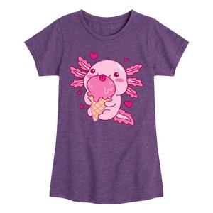 Girls' - Instant Message - Axolotl Loves Ice Cream Fitted Short Sleeve Graphic T-Shirt - 1 of 4