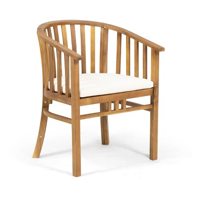 Cream and Teak Outdoor Acacia Wood Dining Chairs with Cushions, Set of 2