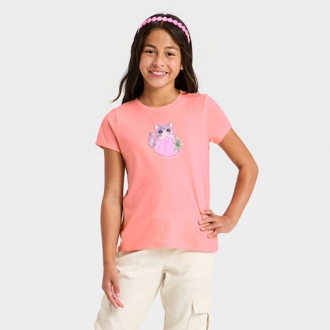 Детские Cat & Jack Girls' Short Sleeve 'Cat' Graphic T-Shirt - Cat & Jack ™ Peach Pink M