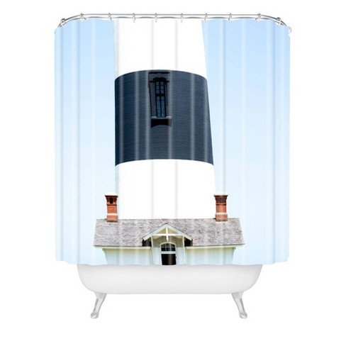 White/Blue Lighthouse Odorless Shower Curtain with Reinforced Stitches 