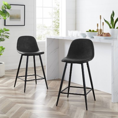 Weston Distressed Black Faux Leather Counter Height Barstools, Set of 2