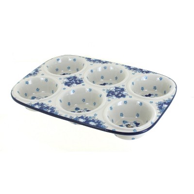 Blue Rose Polish Pottery Georgia Blue Muffin Pan