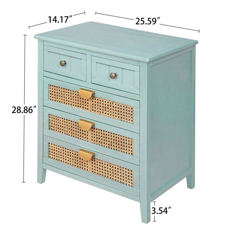 Crete Small Storage Cabinet with Drawers,5 Drawer Cabinet With Wood Texture And Natural Rattan Storage Cabinet-Maison Boucle, 3 of 10