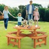 Costway 8-Person Round Picnic Table Set with 4 Built-in Benches 2" Umbrella Hole, Brown/Yellow - 4 of 4