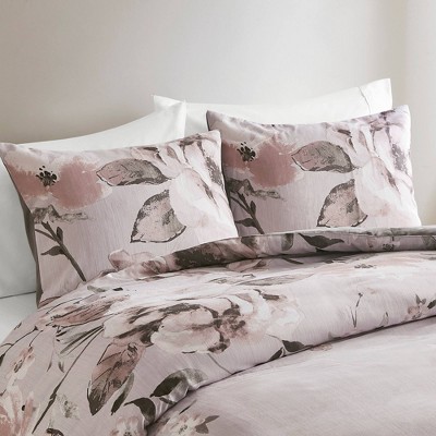 Lilac Floral Cotton King/Cal King Duvet Cover Set