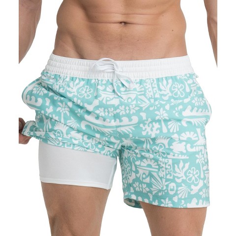 Boards Men's 5.5" Compression Liner Primitive Aqua Swim Trunks | Large
