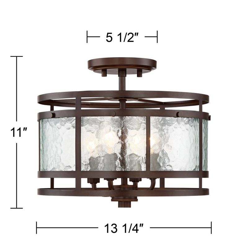 Franklin Iron Works Elwood Modern Ceiling Light Semi Flush Mount Fixture 13 1/4" Wide Oil Rubbed Bronze 4-Light Water Glass Drum Shade for Bedroom, 4 of 9