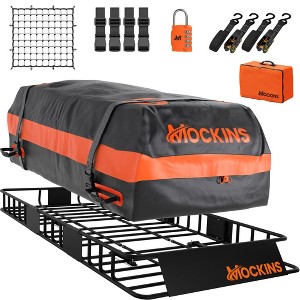 Mockins 64"x39"x6" Extendable Roof Cargo Basket with 20 Cubic Feet Waterproof Roof Cargo Bag, Lock, Straps and Carry Bag - 1 of 4