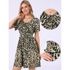 INSPIRE CHIC Women's Leopard Print Short Sleeve Square Neck Elastic Waist Summer A-Line Mini Dresses - 2 of 4