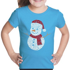 LA Pop Art Christmas Snowman - Girl's Word Art T-Shirt - 1 of 4