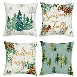 Winter Christmas Tree Throw Pillow Covers 18 x 18 Inch Pine Needles Pinecone Xmas Tree Snowflake - 1 of 4