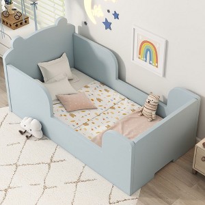 CAVINAS Childlike Bear-Shaped Toddler Bed Frame with Fence,Ages 3-6 Small Floor Bed for Kids Room,Bedroom - 1 of 4