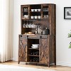 Coffee Bar Wine Cabinet with Sliding Barn Doors, 70" Tall Farmhouse Kitchen Hutch with Wine & Glasses Rack and Storage, Pantry Cabinet - 3 of 4
