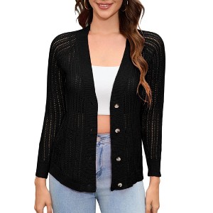 BLUEMING Women's V Neck Button Down Knitwear Long Sleeve Soft Basic Knit Cardigan Sweater - 1 of 4