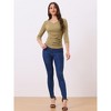 INSPIRE CHIC Women's V Neck 3/4 Sleeves Solid Knitted Buttons Decor Ruched Blouse - 3 of 4