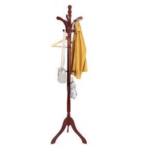 Artloge Retro Curved Solid Wood Coat Rack Freestanding Hall Tree Adjustable Coat Hat Tree with Sturdy Base &13 Hooks - 1 of 4