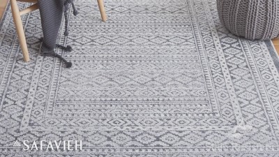 Abstract Gray and Ivory Synthetic 9' x 12' Hand-Knotted Rug