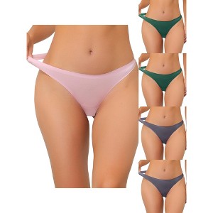 Allegra K Women's Unlined Satin Invisible Bikini 5 Packs Soft No-Show Thongs - 1 of 4