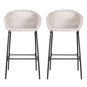 Outdoor PE Rattan Barstools,Metal Bar Stools with Armrests and Footrest,UV Resistant Patio Bar Chairs for Garden or Balcony-Coolbibila - 1 of 4