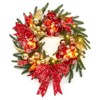 24 Inch Pre-Lit Christmas Wreath with Red Bow & Flowers, for Home, Entryway, Office, Apartment, Red & Green - 2 of 4