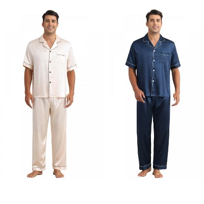 INSPIRE CHIC Men's 2 Pack Casual Sleepwear Short Sleeve Satin Pajamas Sets
