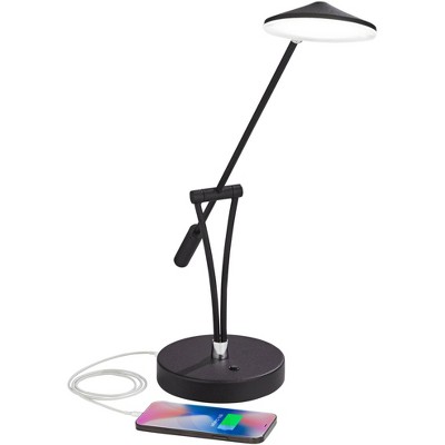 Satin Black Adjustable Metal Desk Lamp with USB Port