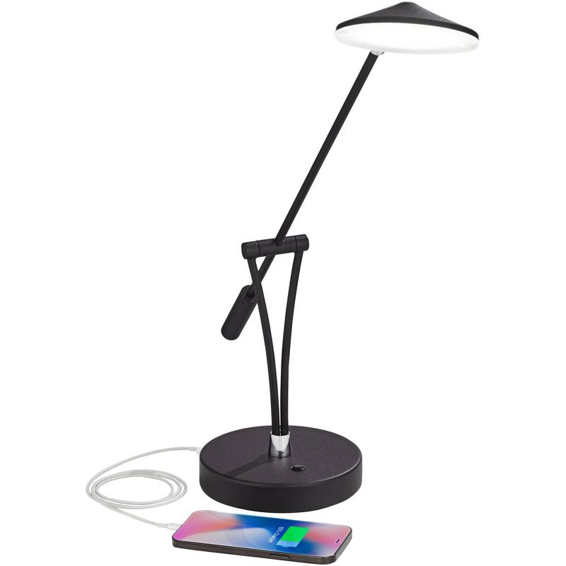 360 Lighting Modern Desk Table Lamp with USB Charging Port LED 20" High Satin Black Metal Adjustable Arm for Bedroom Office, 3 of 10