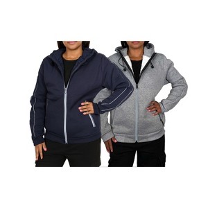Blu Rock  Women's Relaxed Fit  Faux Shearling Fleece Lined Classic Tech Full Zip Hoodie -2 Pack - 1 of 4