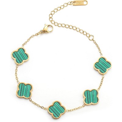 18K Gold Plated Clover Lucky Bracelet for Women White/Black/Red/Green Flower Four Leaf Link Bracelets