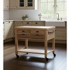 HomeRoots 32" Natural Solid Wood Rolling Kitchen Island With Storage - 2 of 4