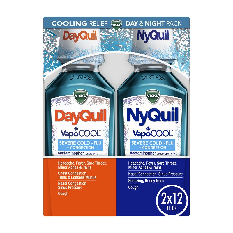 Vicks DayQuil &#38; NyQuil Severe VapoCOOL Cold &#38; Flu Medicine Liquid - 24 fl oz, 1 of 13