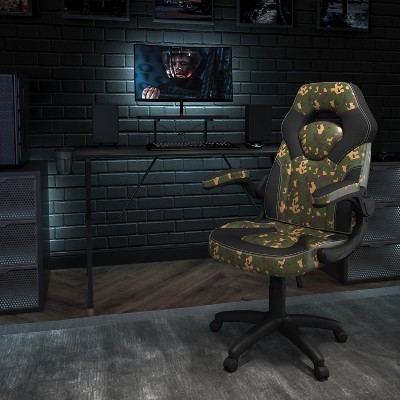 Optis 50" Black Gaming Desk & Camouflage Racing Chair Set with Accessories