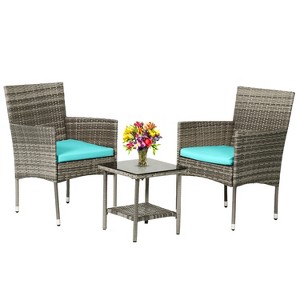 BestMassage 3-Piece Outdoor Patio Furniture Set Rattan Wicker Conversation Set - 1 of 4