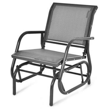 Tangkula Outdoor Single Glider Chair Rocking Seating Lounging Chair with Armrest Brown/Grey