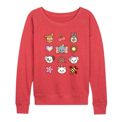 Women's - Disney Classics - Character Group With Icons Lightweight French Terry Wide Neck Long Sleeve Shirt