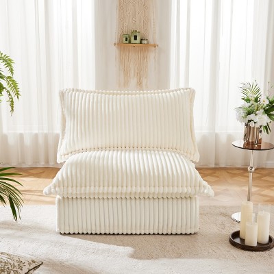 NicBex Couches for Living Room Single Deep Seat Sofa Couch Corduroy Slip-covered Armless Sofa with Large Soft Pillow, Cream