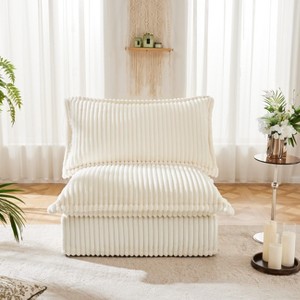 NicBex Couches for Living Room Single Deep Seat Sofa Couch Corduroy Slip-covered Armless Sofa with Large Soft Pillow, Cream - 1 of 4