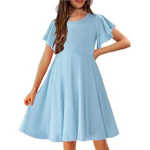 Arshiner Girl's Summer Dresses Ruffle Short Sleeve Swing Flowy Midi Casual Sundress with Pockets - 1 of 4