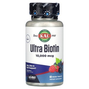 KAL Ultra Biotin, ActivMelt, Mixed Berry, 10,000 mcg, 60 Micro Tablets - 1 of 3