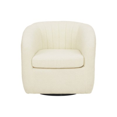 30.5'' Ivory Swivel Barrel Accent Chair with Wood Base